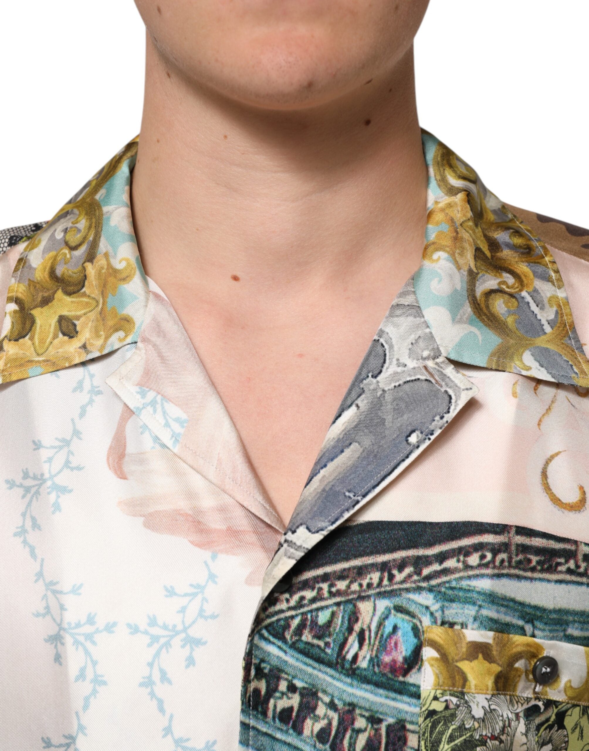 Dolce & Gabbana Multicolor Seidenoper Print Herren Freizeithemd